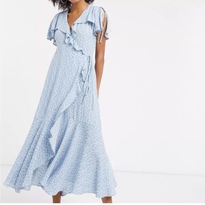 & Other Stories Pale Blue Floral Wrap Maxi Dress